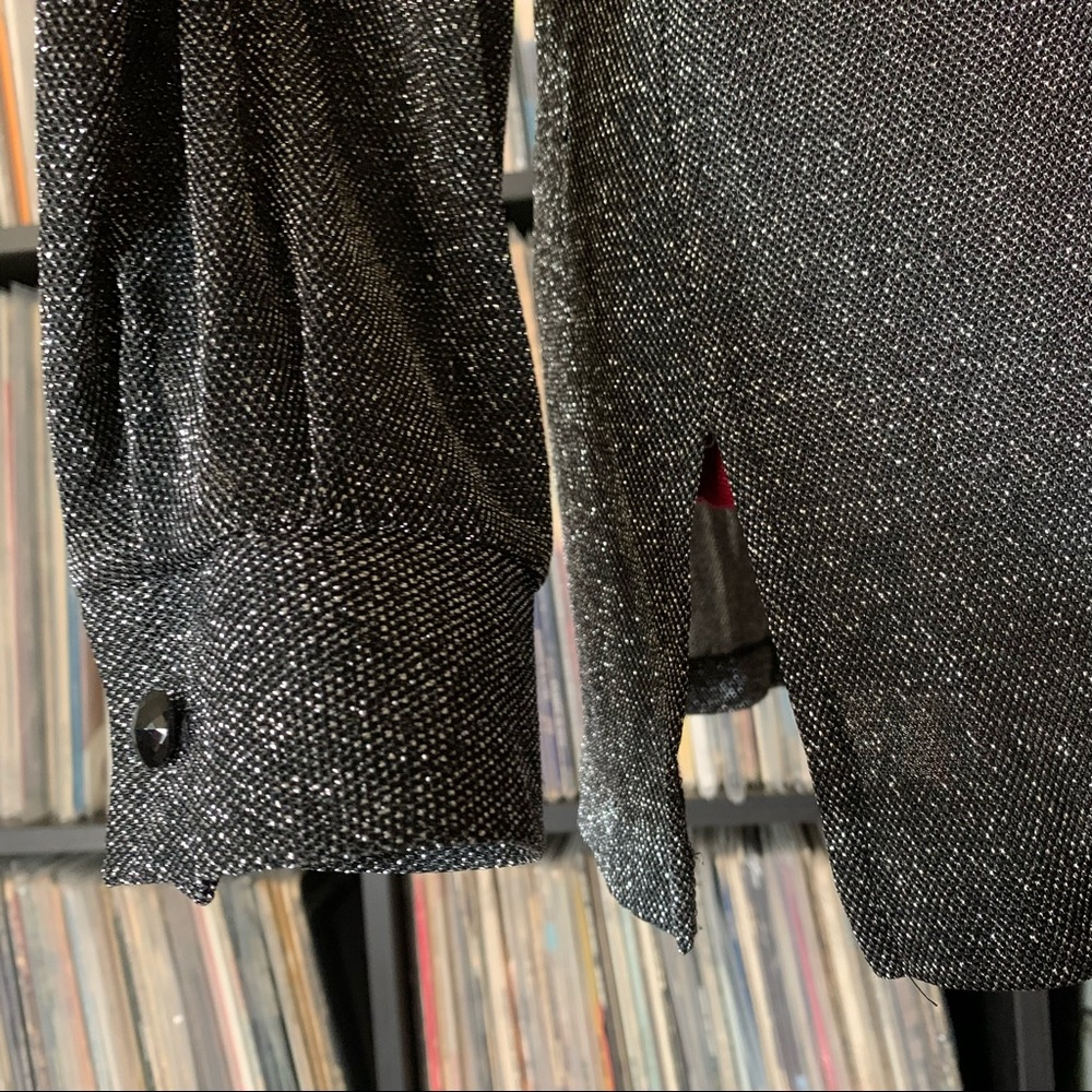 Vintage Silver Disco Button Down Pointed Collar 7… - image 7